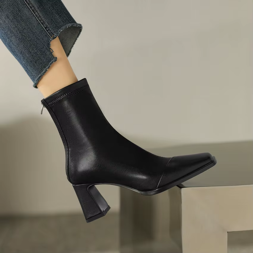 USS Shoes Anthonia Women's Square High Heel Stretch Ankle Boots - Luxuryurbanwear