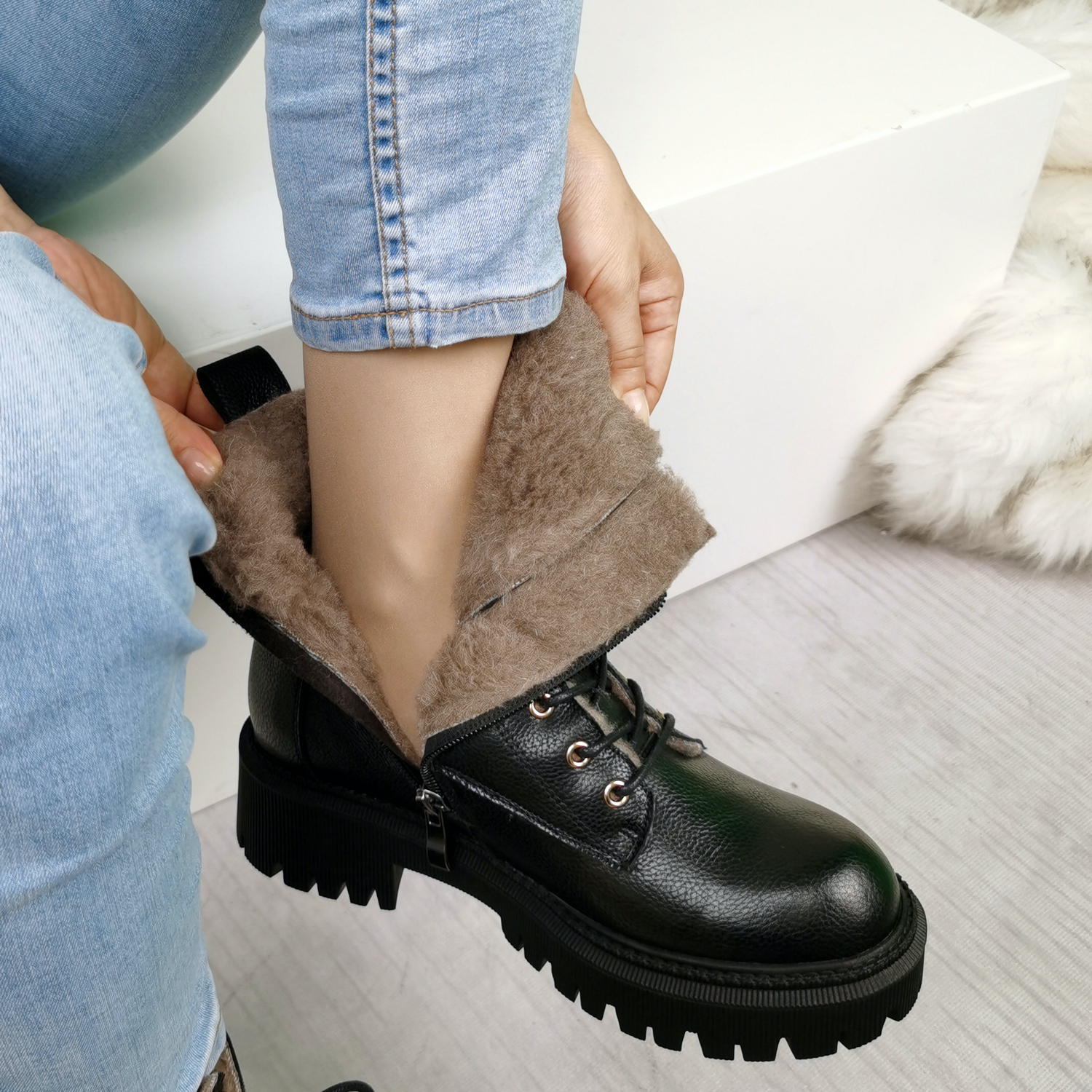 USS Shoes Asly Women's Wool Fur Ankle Boots - Luxuryurbanwear