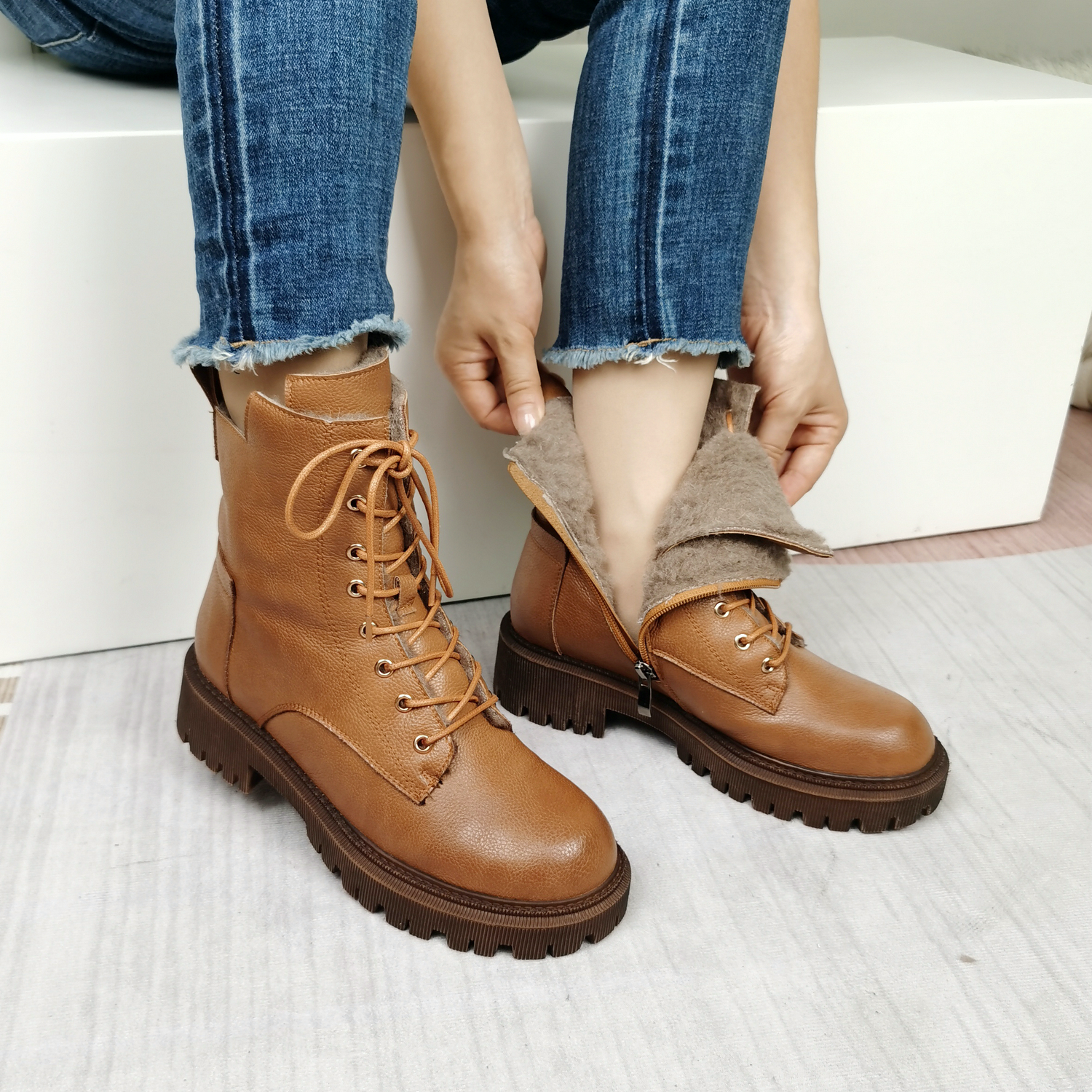 USS Shoes Asly Women's Wool Fur Ankle Boots - Luxuryurbanwear