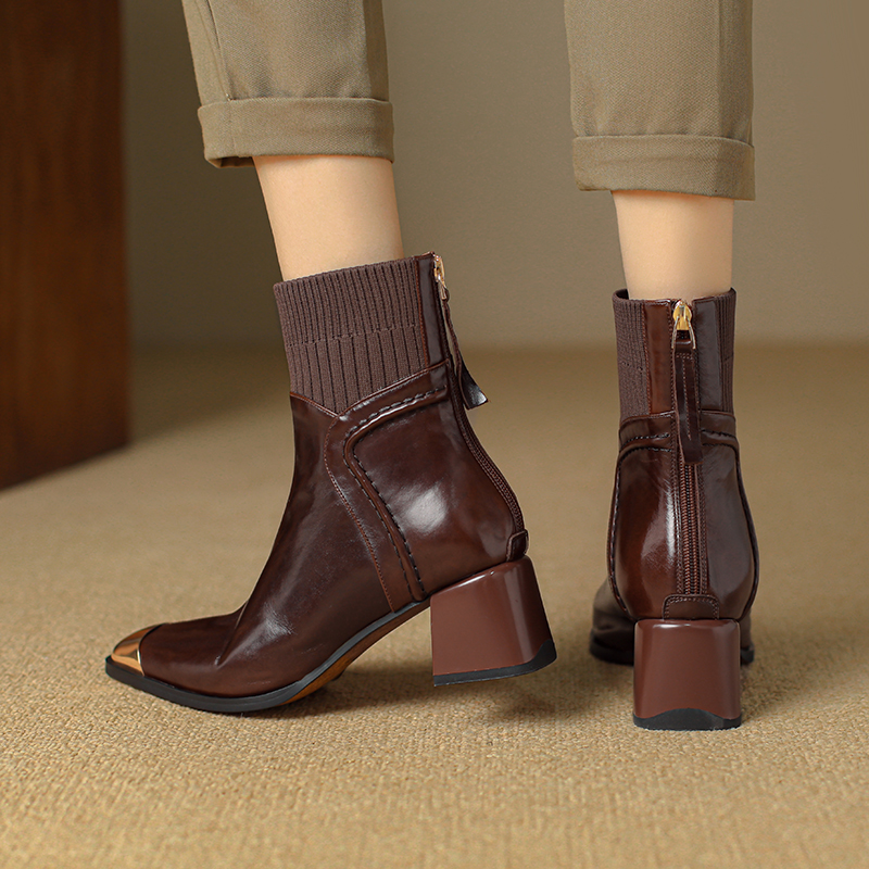 USS Shoes Bonilla Women's Leather Metal Square Heel Boots - Luxuryurbanwear