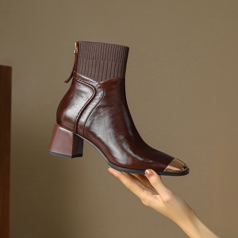 USS Shoes Bonilla Women's Leather Metal Square Heel Boots - Luxuryurbanwear
