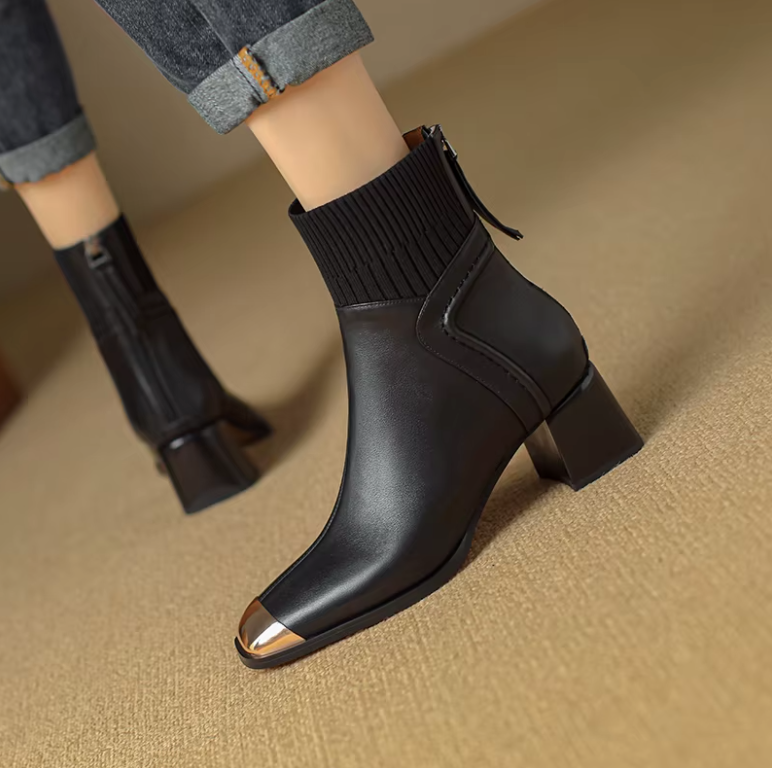 USS Shoes Bonilla Women's Leather Metal Square Heel Boots