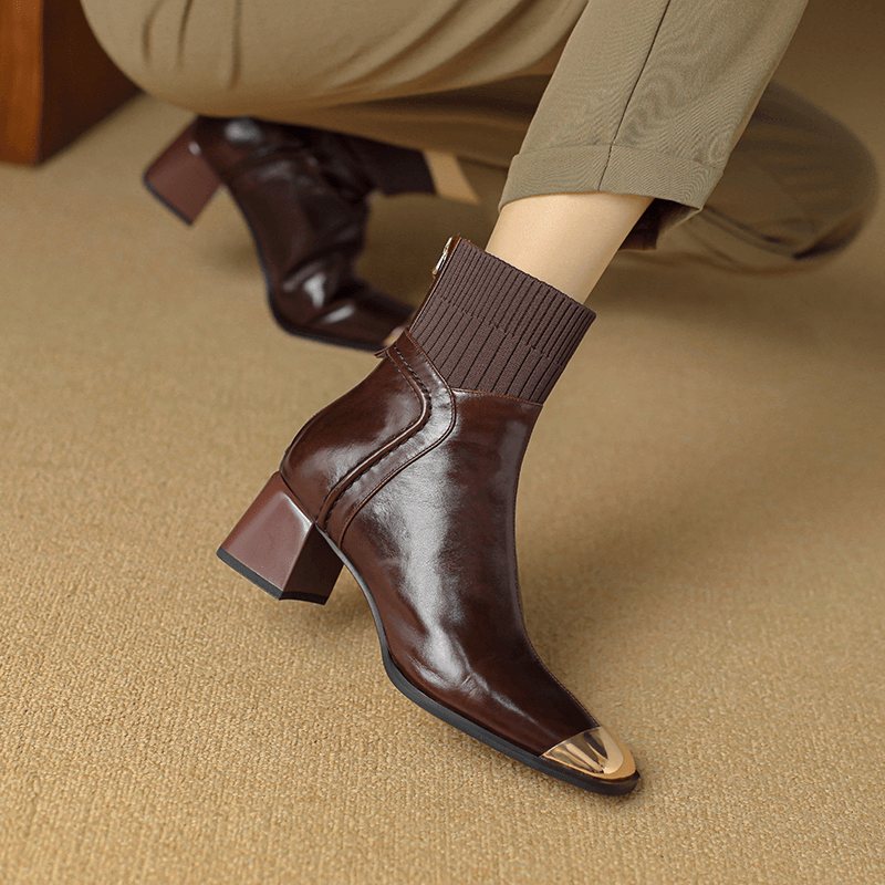 USS Shoes Bonilla Women's Leather Metal Square Heel Boots