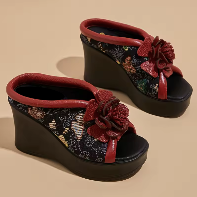 USS Shoes Clarita Women's Embroidered Flowers Wedges - Luxuryurbanwear