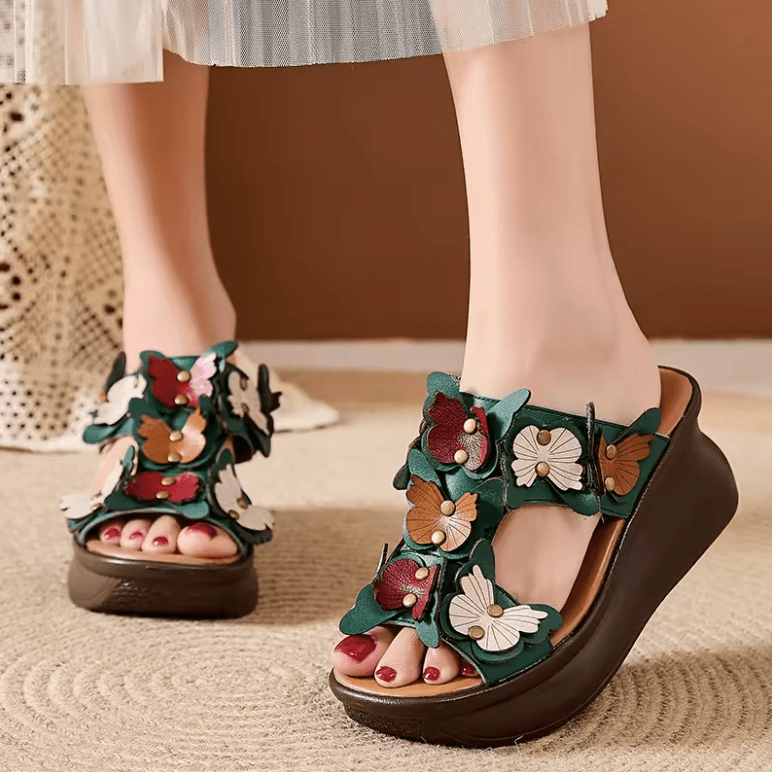 USS Shoes Claudia Women's Floral Leather Slides Wedges