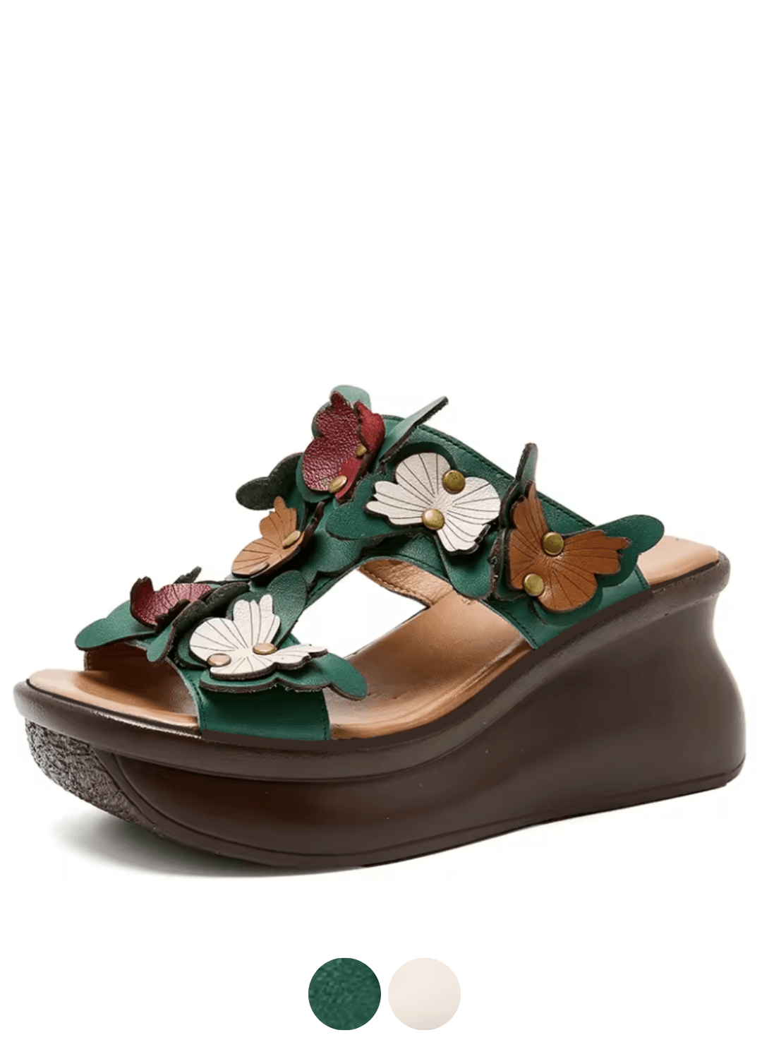 USS Shoes Claudia Women's Floral Leather Slides Wedges