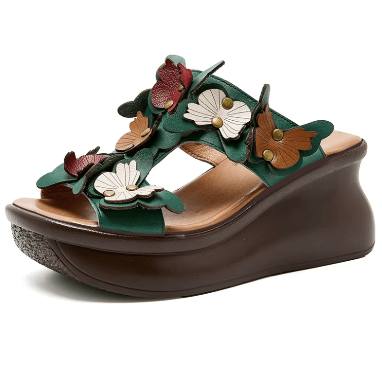 USS Shoes Claudia Women's Floral Leather Slides Wedges