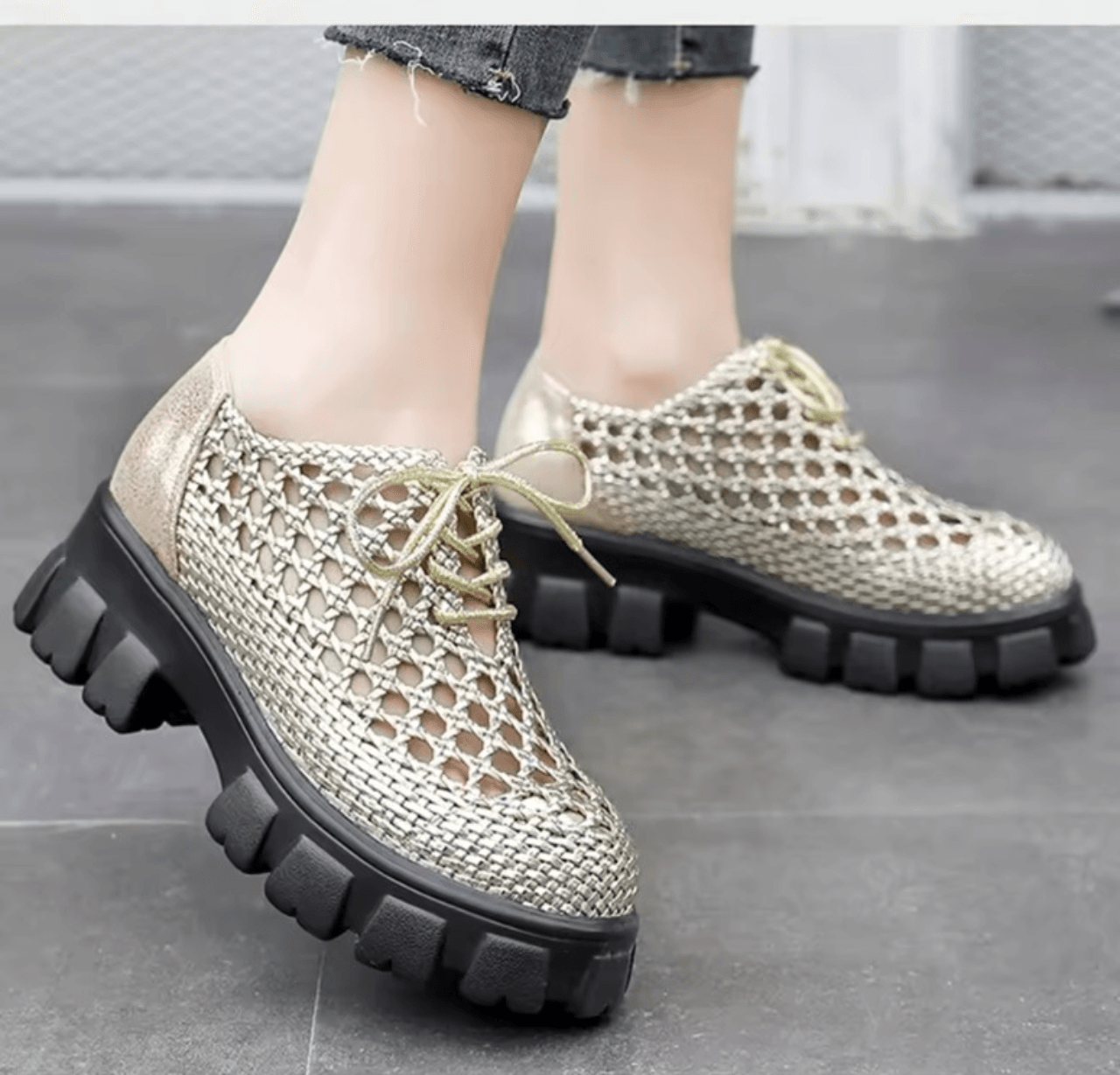 USS Shoes Claudia Women's Woven Hole Breathable Platform Shoes