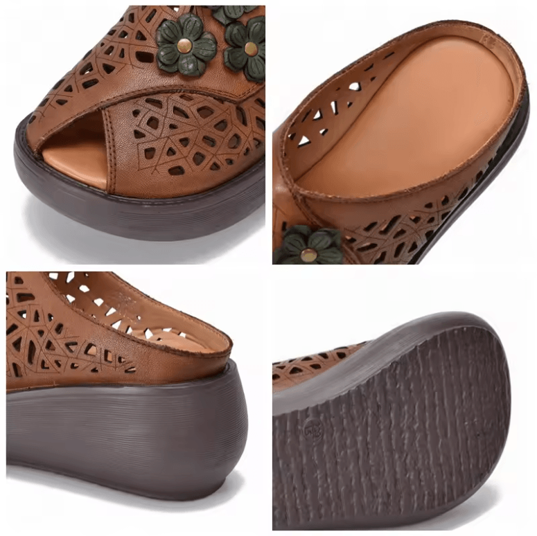 USS Shoes Eilyn Women's Flowers Peep Toe Wedge Slipper