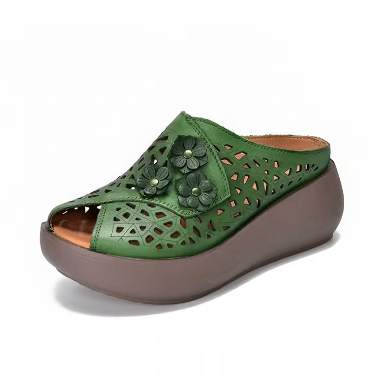 USS Shoes Eilyn Women's Flowers Peep Toe Wedge Slipper