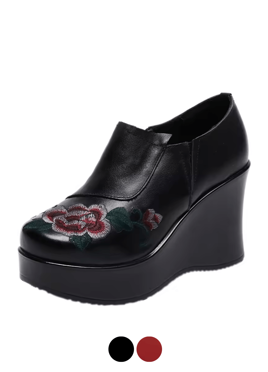 USS Shoes Elia Women's Leather Embroidered Flower Wedges Platforms