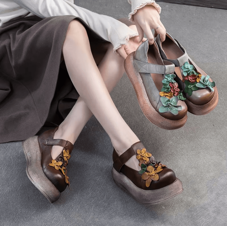 USS Shoes Eliane Women's Retro Round Toe Thick Sole Platform Shoes