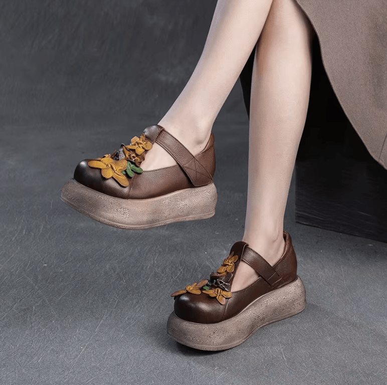 USS Shoes Eliane Women's Retro Round Toe Thick Sole Platform Shoes