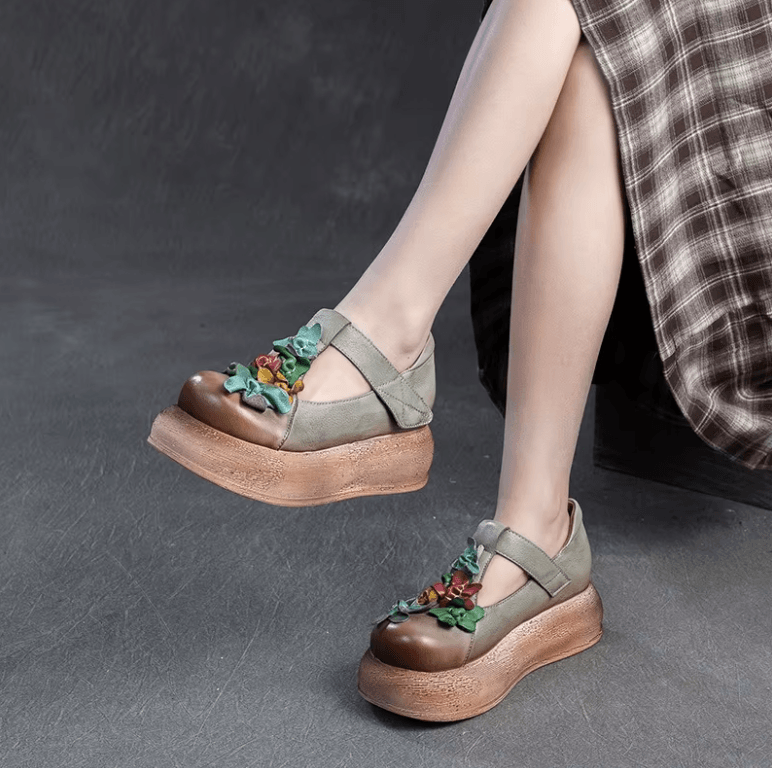 USS Shoes Eliane Women's Retro Round Toe Thick Sole Platform Shoes