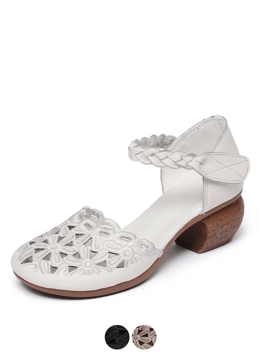 USS Shoes Elvira Women's Embroidery Leather Hook & Loop Sandals