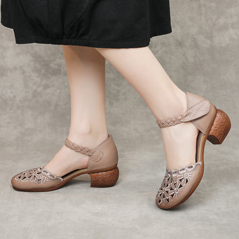 USS Shoes Elvira Women's Embroidery Leather Hook & Loop Sandals - Luxuryurbanwear