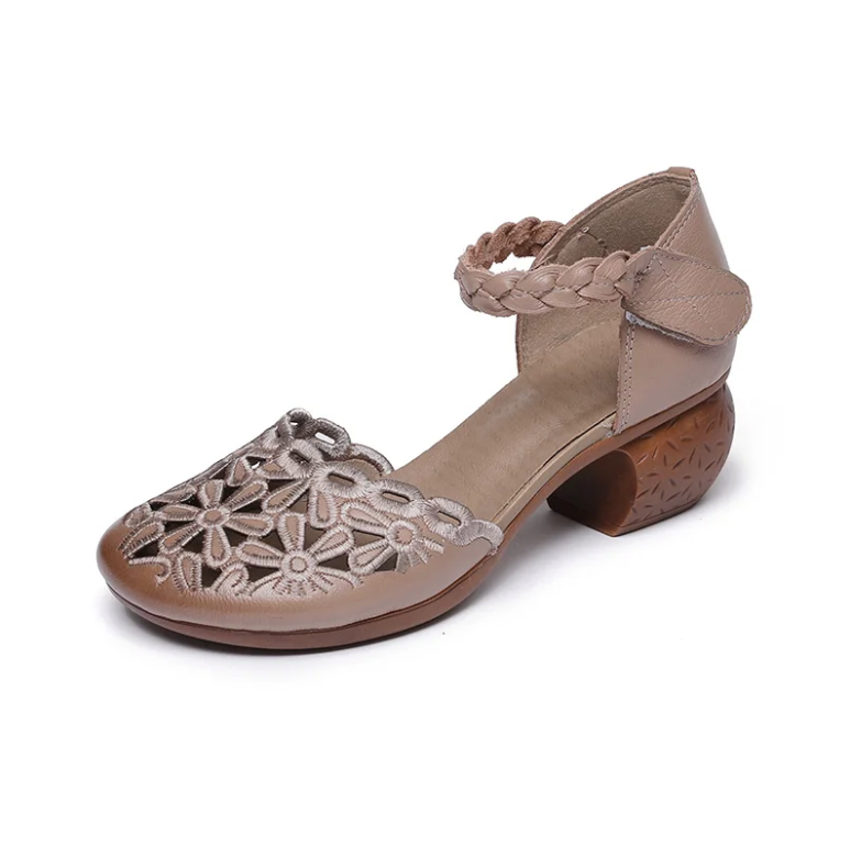 USS Shoes Elvira Women's Embroidery Leather Hook & Loop Sandals - Luxuryurbanwear