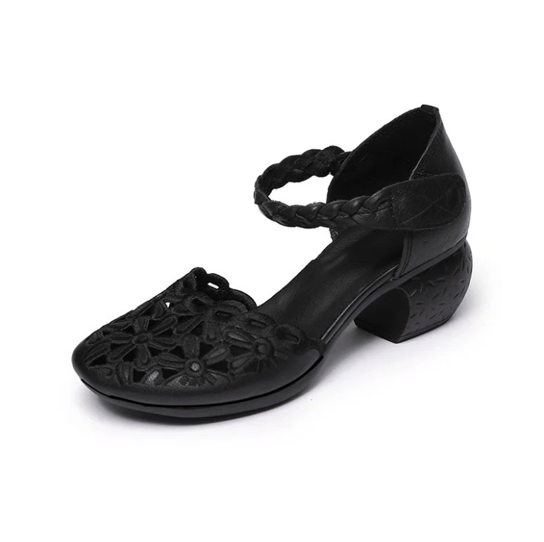 USS Shoes Elvira Women's Embroidery Leather Hook & Loop Sandals