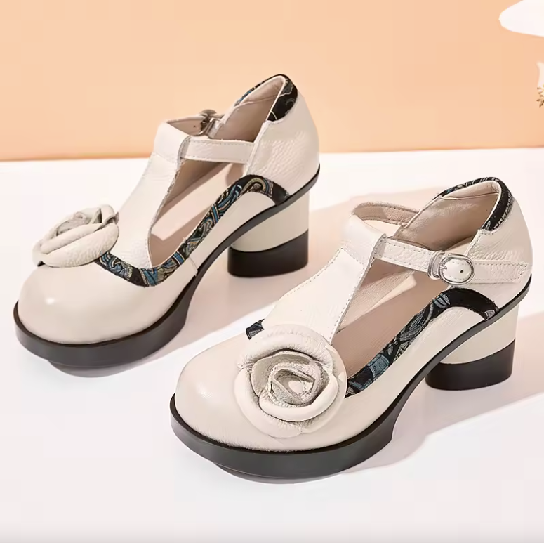USS Shoes Eva Women's Buckle Strap Flower Pumps - Luxuryurbanwear