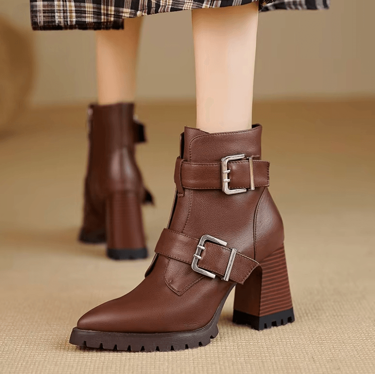 USS Shoes Karla Women's Leather Chunky High Heels Ankle Boots