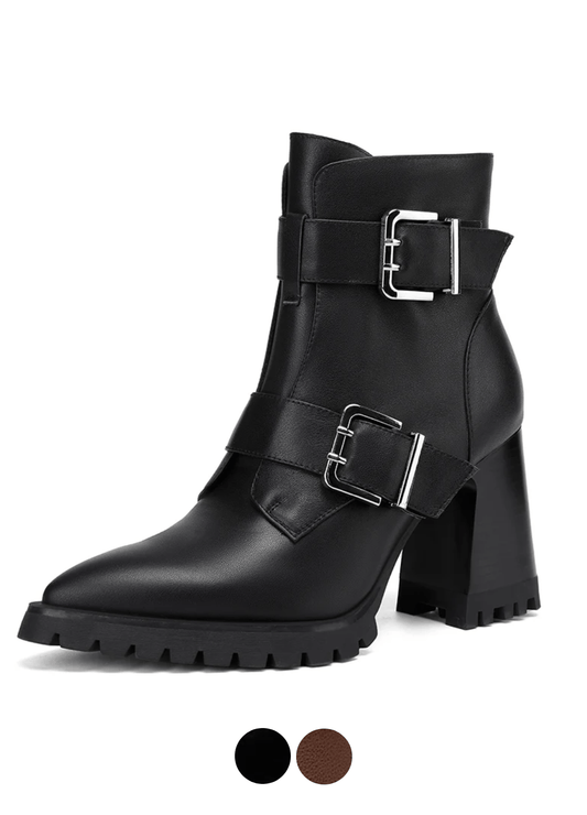 USS Shoes Karla Women's Leather Chunky High Heels Ankle Boots