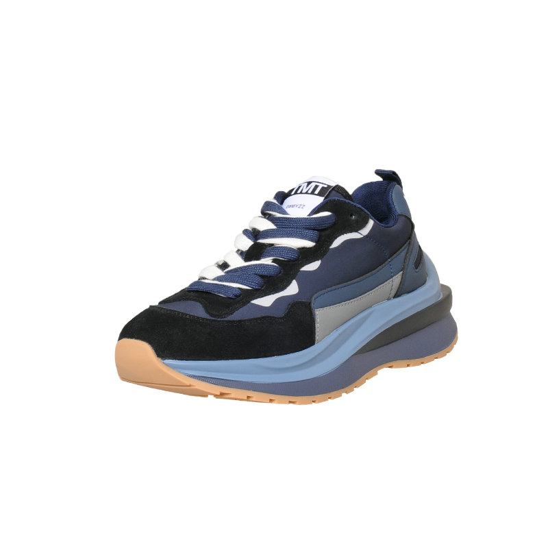Luxuryurbanwear women's blue round toe lace-up sneaker with layered sole on white background