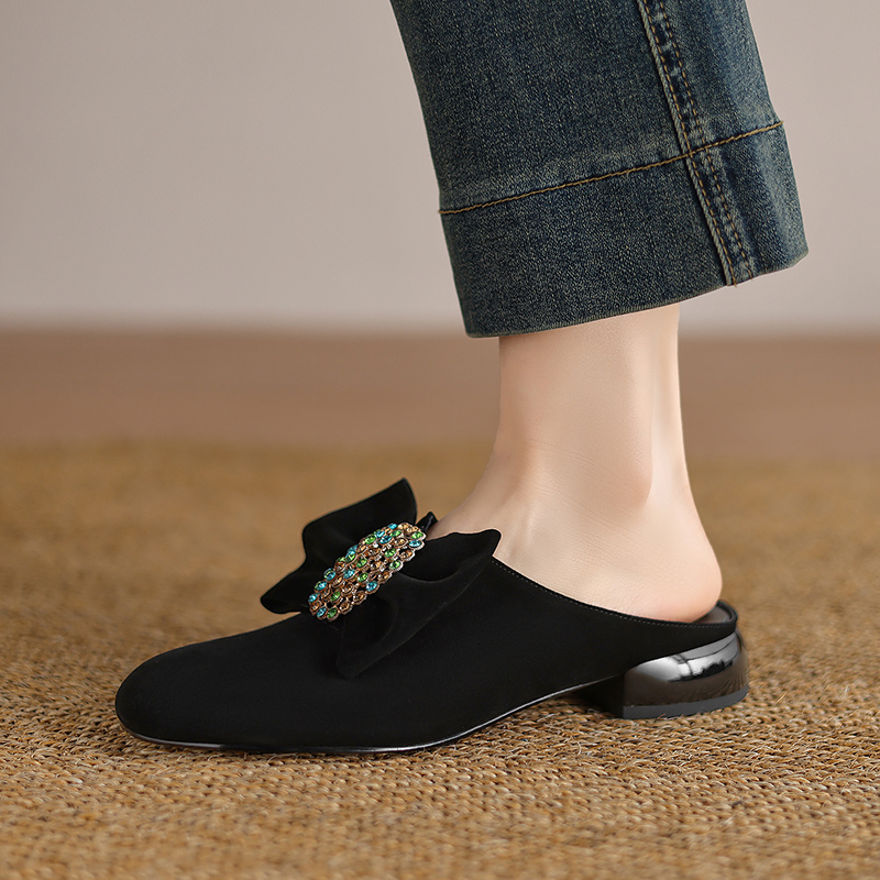 USS Shoes Larent Women's Round Toe Low Heels Leather Mules - Luxuryurbanwear