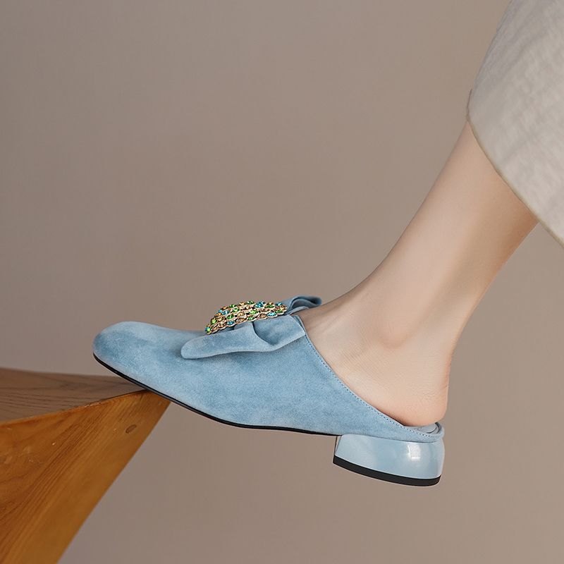 USS Shoes Larent Women's Round Toe Low Heels Leather Mules - Luxuryurbanwear