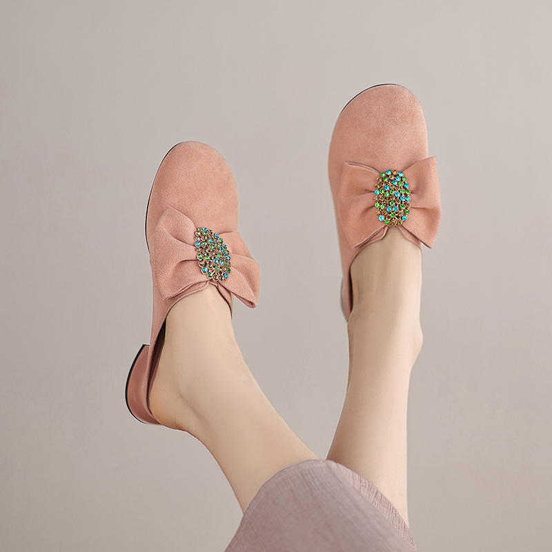 USS Shoes Larent Women's Round Toe Low Heels Leather Mules - Luxuryurbanwear