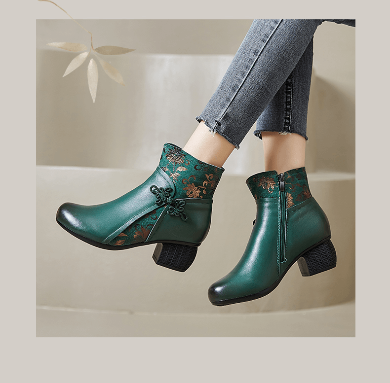 USS Shoes Laureana Women's Ethnic Printed Leather Ankle Boots