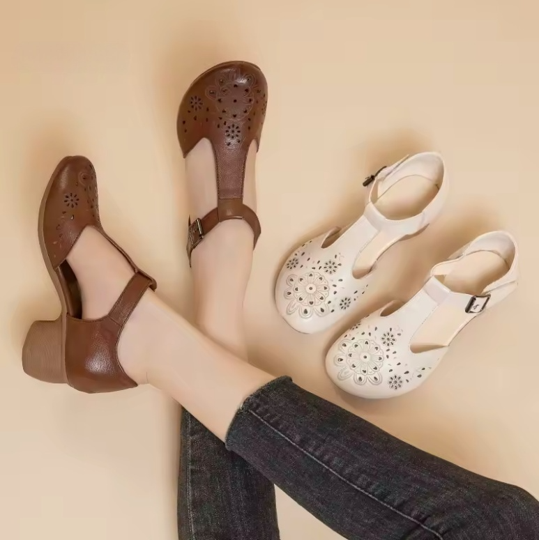 USS Shoes Lenin Women's Retro Openwork Leather Sandals - Luxuryurbanwear