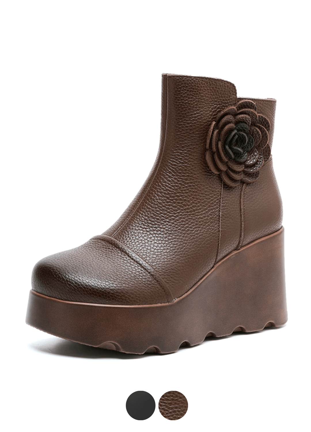 USS Shoes Lilin Women's Round Toe Flower Leather Wedges Boots