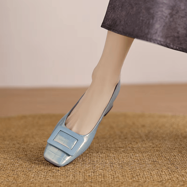 USS Shoes Lina Women's Square Toe Buckle Leather Pumps