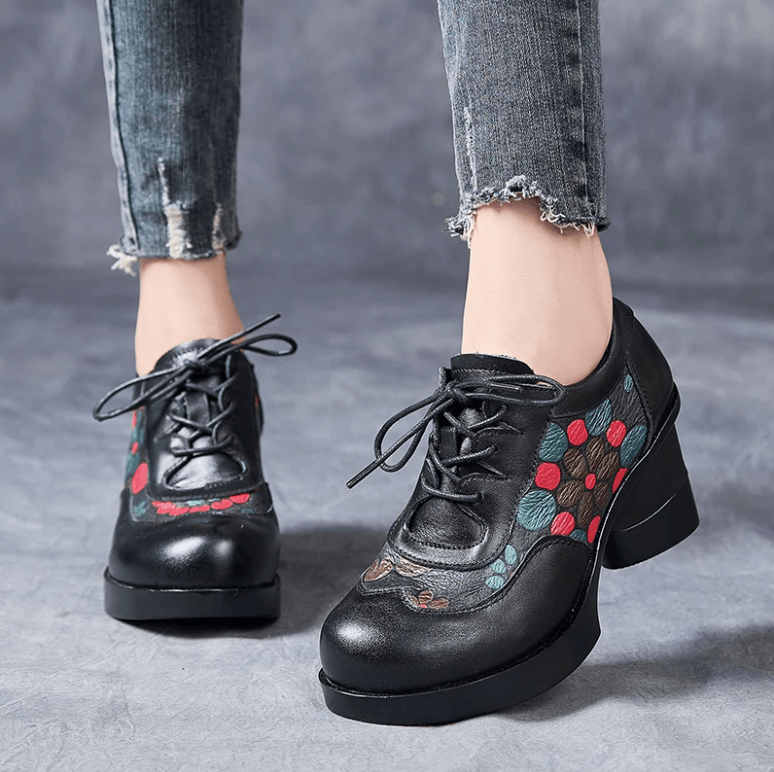USS Shoes Loly Women's Leather Printed Flower Lace-Up Pumps