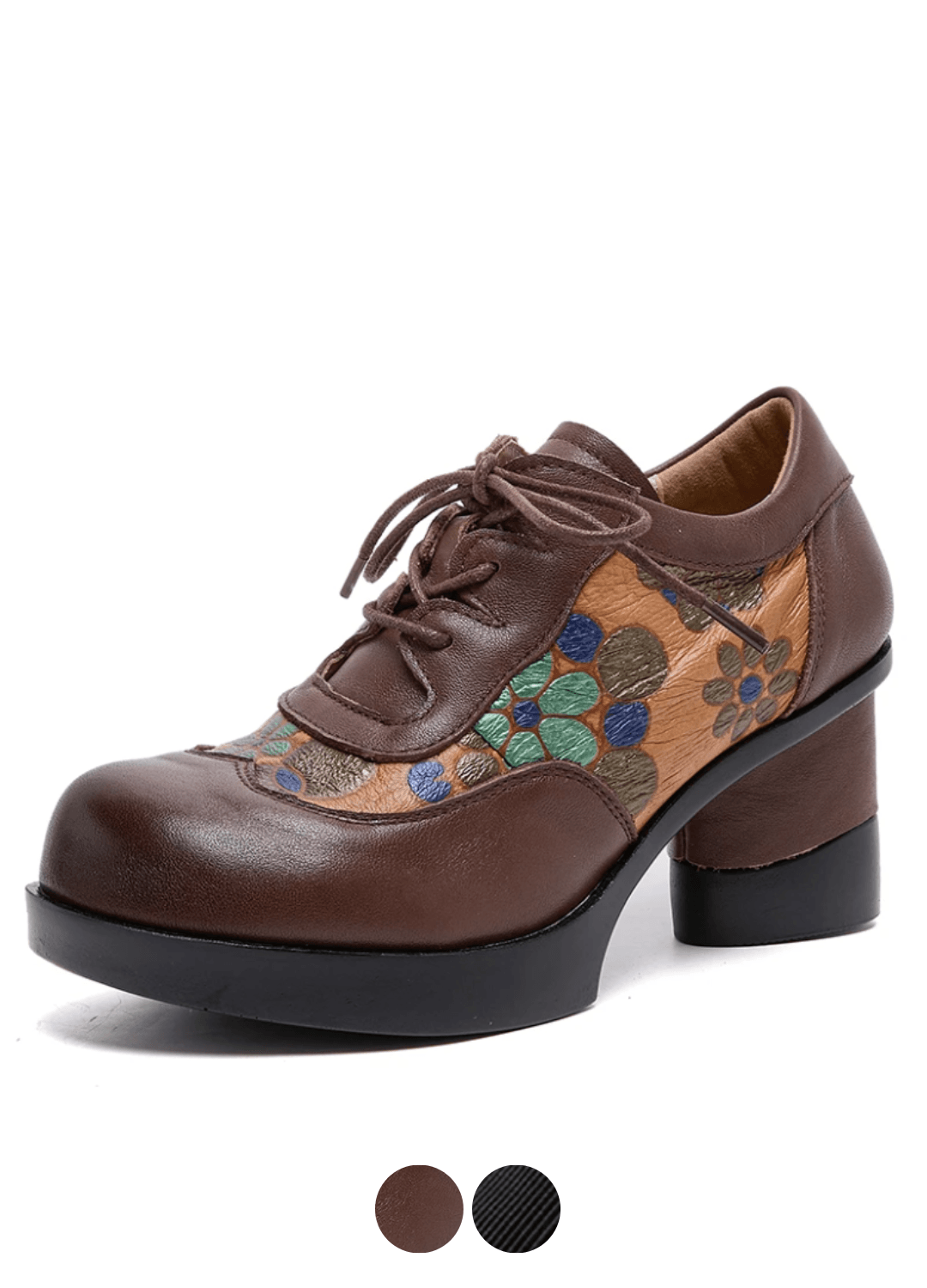 USS Shoes Loly Women's Leather Printed Flower Lace-Up Pumps