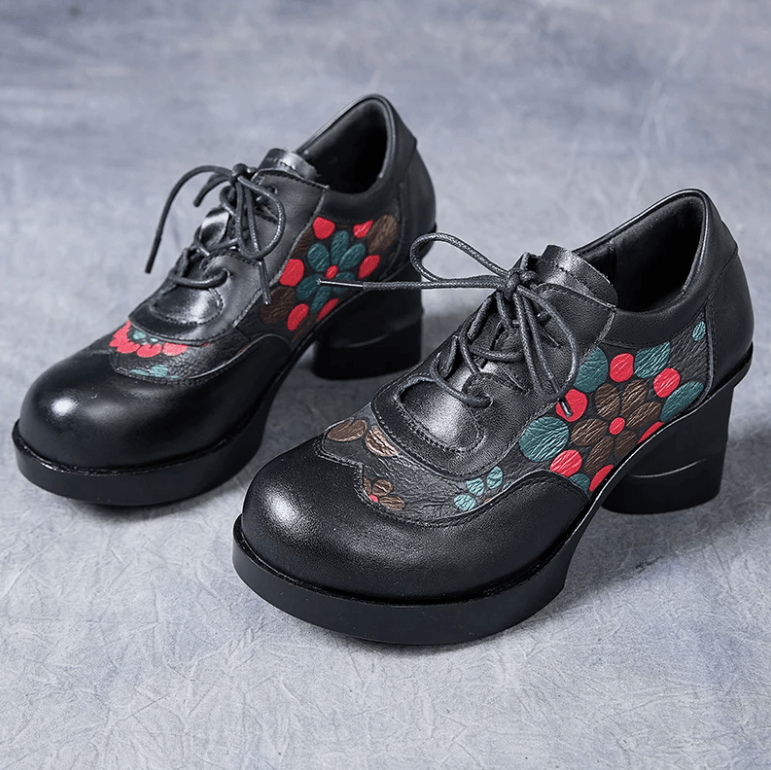 USS Shoes Loly Women's Leather Printed Flower Lace-Up Pumps