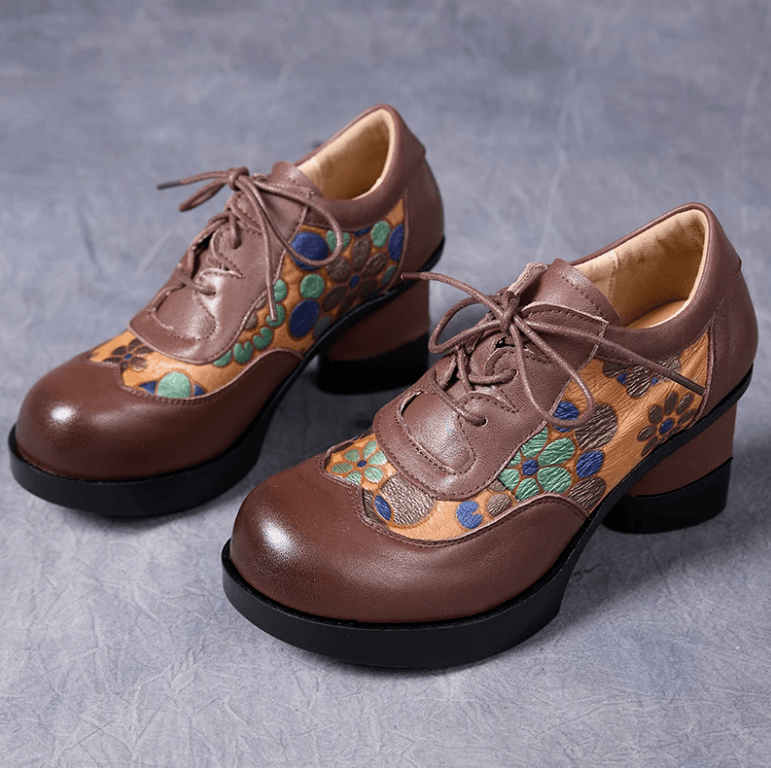 USS Shoes Loly Women's Leather Printed Flower Lace-Up Pumps