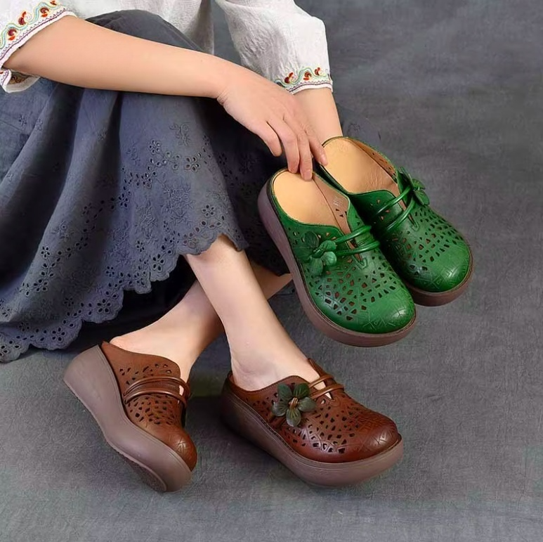 USS Shoes Margarita Women's Hollow Leather Wedges Slippers