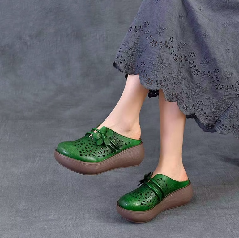 USS Shoes Margarita Women's Hollow Leather Wedges Slippers