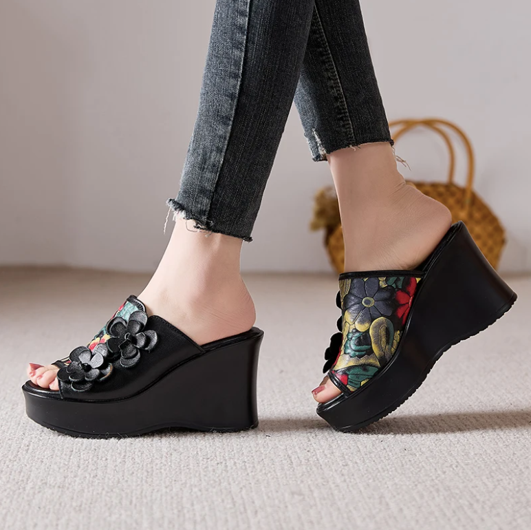 USS Shoes Martina Women's Floral Handmade Platform Wedges