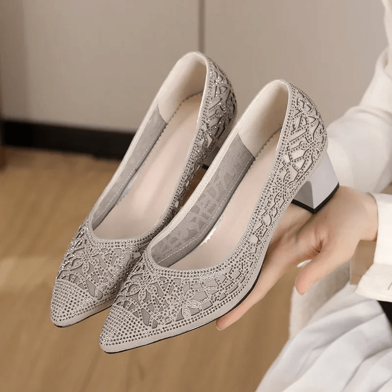 USS Shoes Mary Women's Rhinestone Pointed Toe Pumps Sale Drop Gray (Size 9)