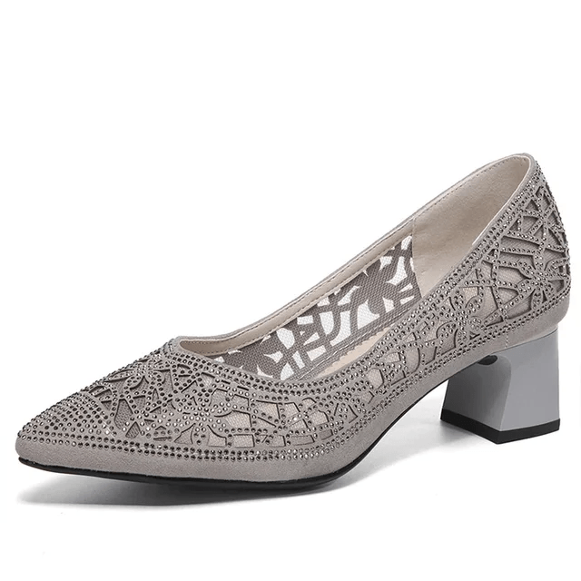 USS Shoes Mary Women's Rhinestone Pointed Toe Pumps Sale Drop Gray (Size 9)