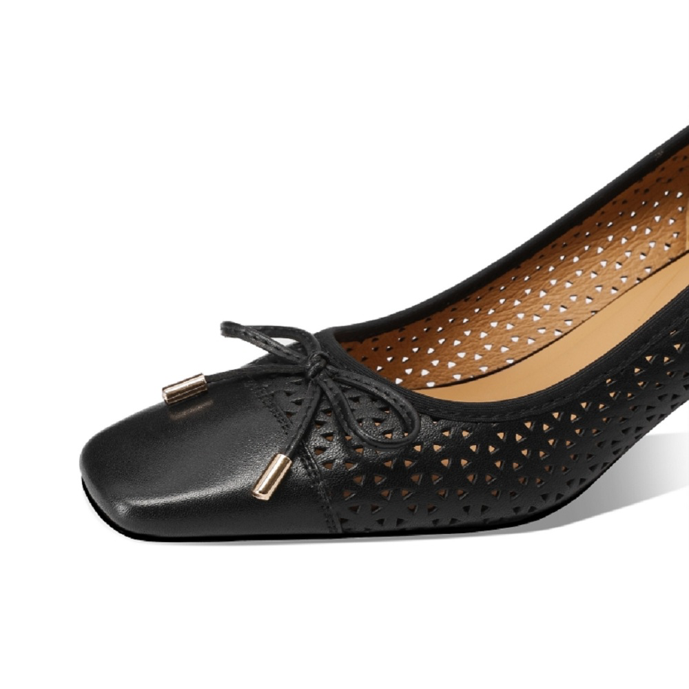 USS Shoes Melina Women's Butterfly Knot Square Toe Leather Pumps - Luxuryurbanwear