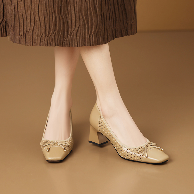 USS Shoes Melina Women's Butterfly Knot Square Toe Leather Pumps - Luxuryurbanwear