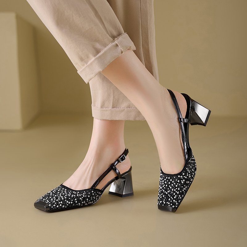 USS Shoes Melina Women's Leather Mid Heel Drill Sandals - Luxuryurbanwear