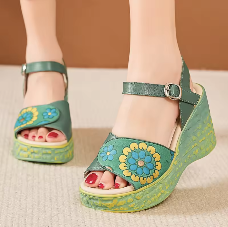 USS Shoes Nina Women's Bohemian Leather Wedge Sandals