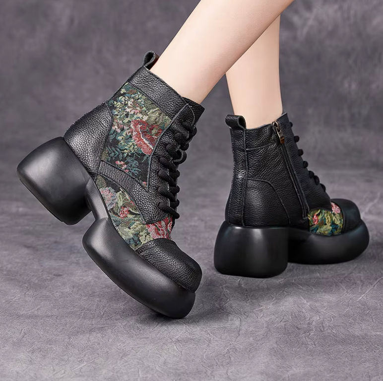 USS Shoes Noys Women's Prints Leather Platform Ankle Boots