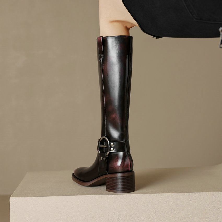 USS Shoes Olei Women's Knee-High Round Toe Western Boots - Luxuryurbanwear