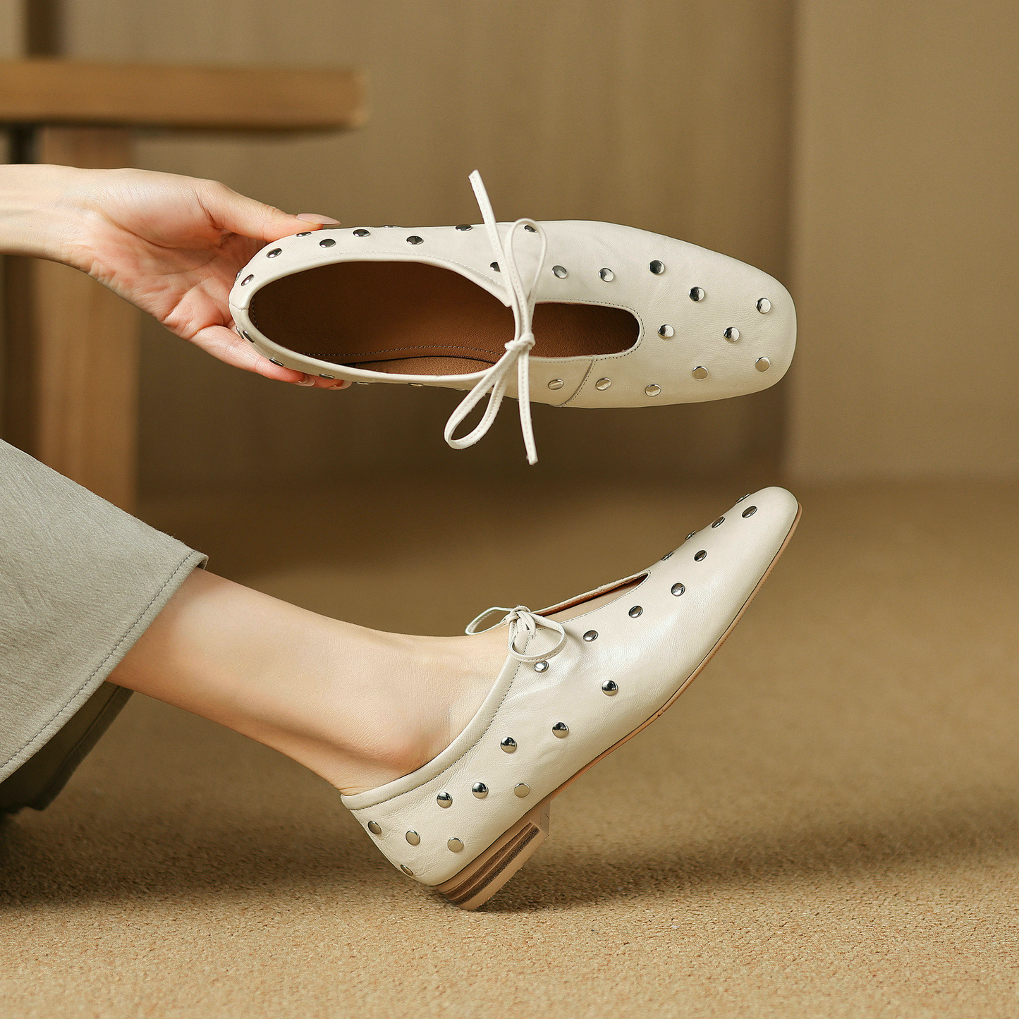 USS Shoes Olga Women's Casual Rivets Heels Flats - Luxuryurbanwear