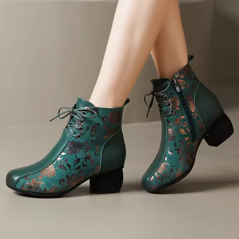 USS Shoes Oliva Women's Leather Printed Ankle Boots - Luxuryurbanwear